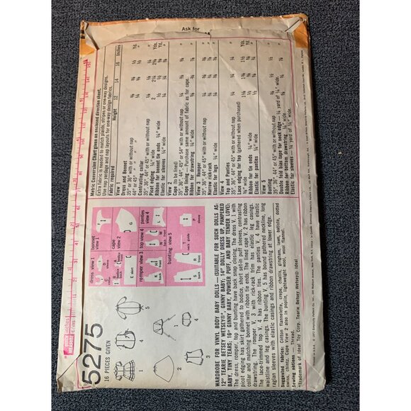 Simplicity 5275 Vintage Doll Clothes Sewing Pattern for Size 14" Ginny Doll 1970 - Picture 2 of 2